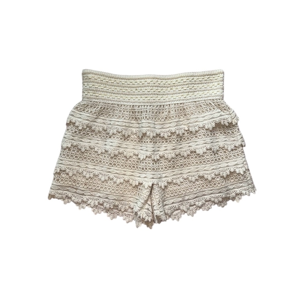 Love Culture Cream Crochet Tiered Lace Ruffle Shorts, Size M (fits S/M)